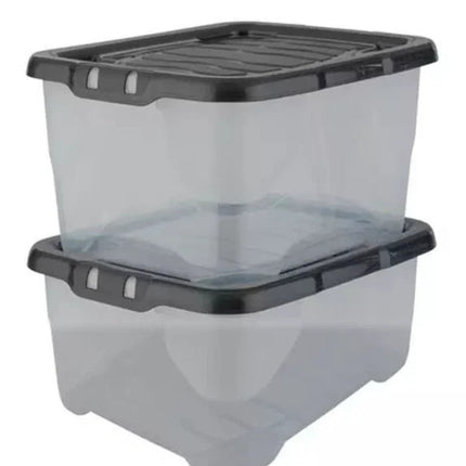 4x Curve Storage Boxes With Lid 10L Clear Plastic Home Office Underbed Organizer