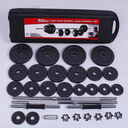 50KG Adjustable Cast Iron Dumbbell Barbell Set Home Gym Weight Training Kit