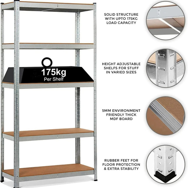 Galvanised Steel Garage Shelving Rack – 2 Pack – Silver