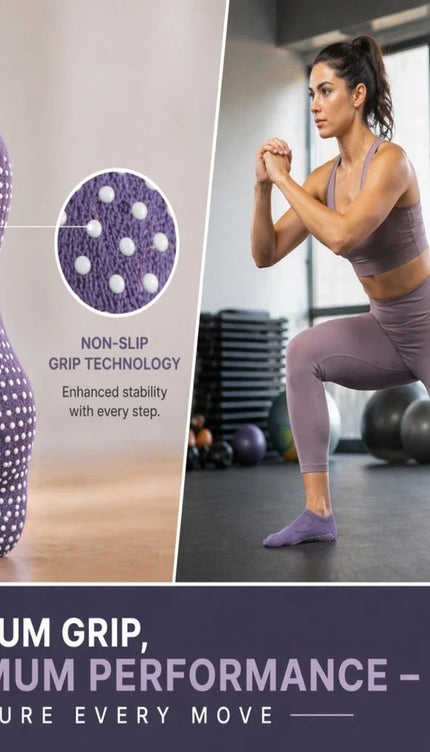 Toe Yoga Socks Purple Balance Pilates & Barre Workout Adults Non Slip Grip Socks