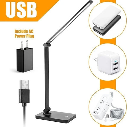 LED Desk Lamp with USB Night Light Dimmable Touch Control for Home Office Study
