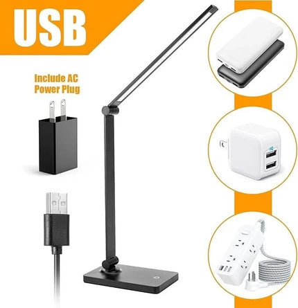 LED Desk Lamp with USB Charging, Night Light & Timer