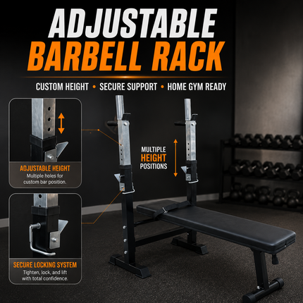 Adjustable Weight Bench With Barbell Rack Flat Workout Exercise Gym Bench Press