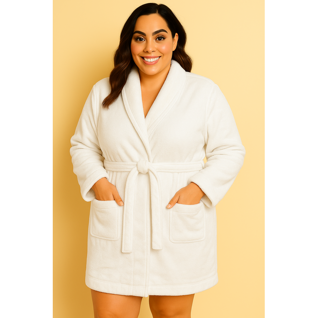 Large White Cotton Terry Bathrobe Soft Spa Robe Unisex Men Women Dressing Gown