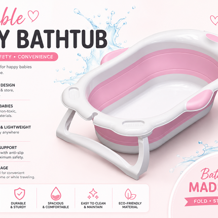 Baby Bathtub Foldable Portable Infant Toddler Bathtub with Temperature Sensor