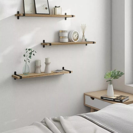 Floating Shelf Set of 3 Wall Mounted Paulownia Wood Display Rack Unit