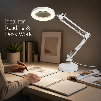 3X Magnifying Glass LED Desk Lamp Stepless Dimmable 3 Colour Swing Arm