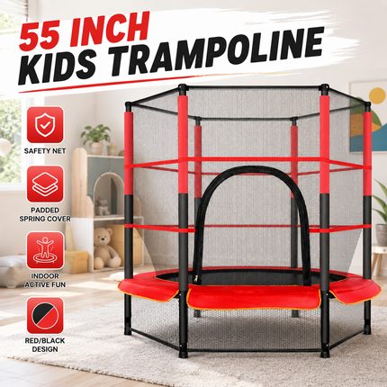 55" Kids Trampoline With Safety Enclosure Net Indoor Outdoor Bouncing Rebounder