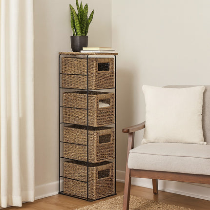 4 Drawer Slim Bathroom Storage Unit Natural Cabinet with Boxes & Shelves