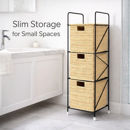 3 Drawer Slim Bathroom Storage Unit Woven Organizer Cabinet Box for Bathroom Use