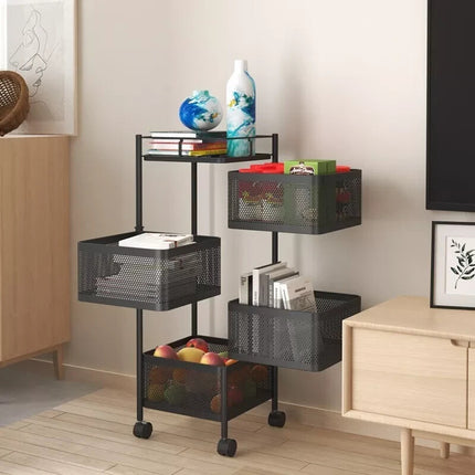 Storage Rack 5 Tier Rotating Kitchen Vegetable Trolley Cart Organizer Shelf