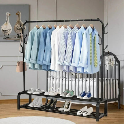Heavy Duty Clothes Rail Rack Garment Hanging Stand with Shoe Shelves Storage