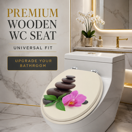 18" UNIVERSAL BATHROOM TOILET SEAT WOODEN EASY FIT WC SEAT WITH FITTINGS