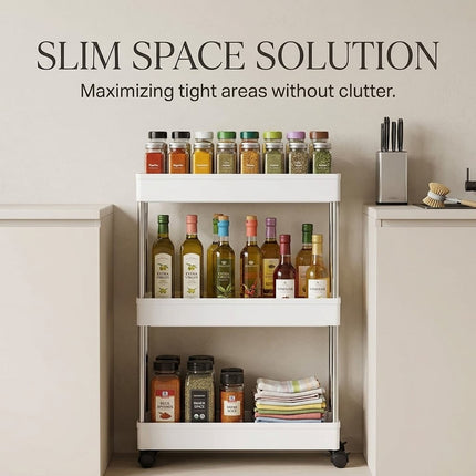 SLIM TROLLEY KITCHEN BATHROOM SLIDER STORAGE SPICE RACK HOLDERS SHELF ON WHEELS
