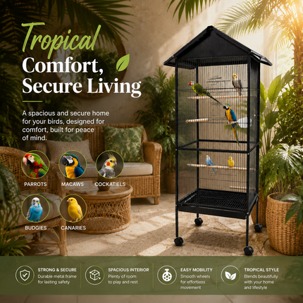 Large Bird Cage With Stand Metal Parrots Macaw Cockatiel Budgie Canary Enclosure