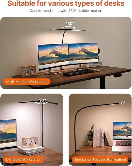 LED Desk Lamp with Clamp Double Dual Head Table Reading Craft Office Home Light
