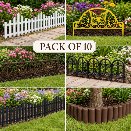Garden Edging Fence 10PCS Wood Effect Lawn Border