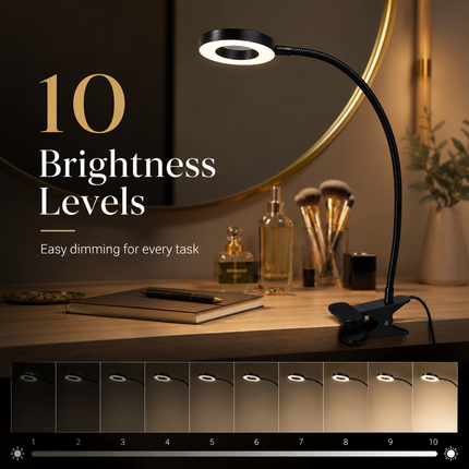 LED Gooseneck Clip Desk Lamp USB Dimmable 3 Colour Modes 10 Brightness Level