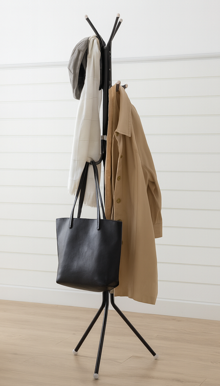 Black Coat Stand Garment Rack Metal Jacket Umbrella Hanger Standing 12 Hook Rack