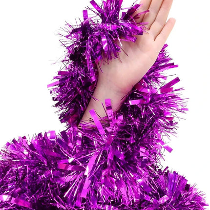 Pack of 5 Chunky Fluffy Tinsel Christmas Tree Decoration, Magenta Purple 2 Metre