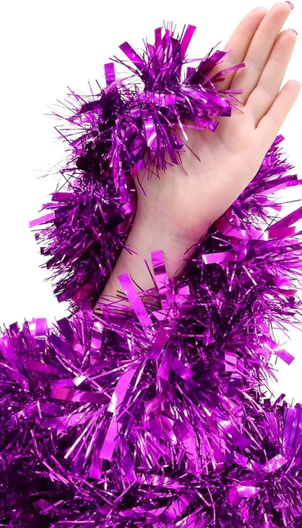 Pack of 5 Chunky Fluffy Tinsel Christmas Tree Decoration, Magenta Purple 2 Metre
