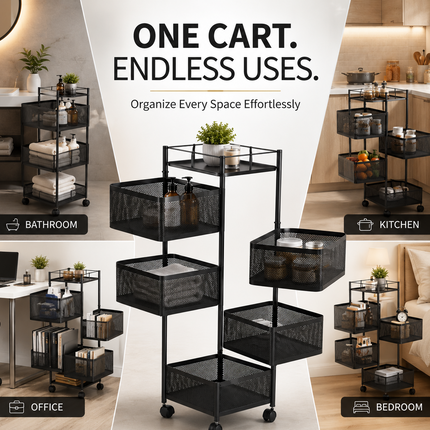 Storage Rack 6 Tier Rotating Kitchen Vegetable Trolley Cart Organizer Shelf