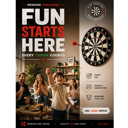 17" Double Sided Dart Board Game Set Round Family Tip Target Board With 6 Darts