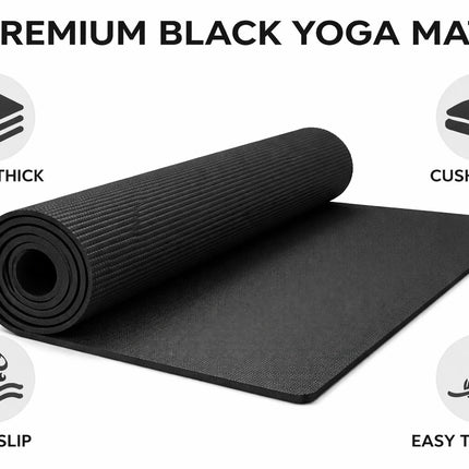 Yoga Mat Thick 10mm Non-Slip PVC Exercise Floor Mat For Gym Pilates & Home