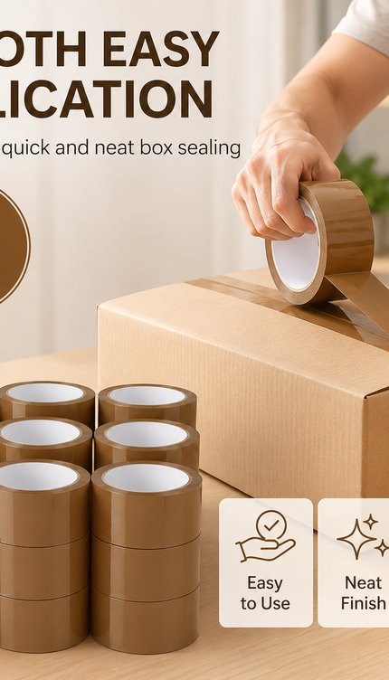 Heavy Duty Brown Parcel Tape – 12 Rolls, 48mm × 66m