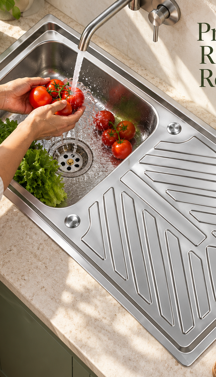 Single Bowl Kitchen Sink 100x50cm with Drainer Board & Waste Kit Stainless Steel