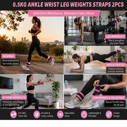 0.5kg Pink Ankle & Wrist Weights Set – 2PCS