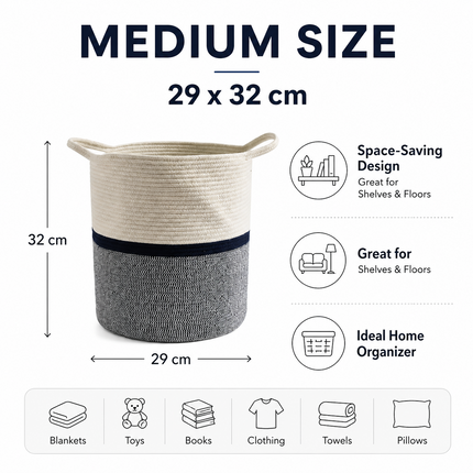 Cotton Rope Basket Toy Storage Laundry Hamper Medium Cloth Organizer