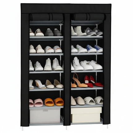 6-Tier Fabric Shoe Rack Storage Organiser – Black