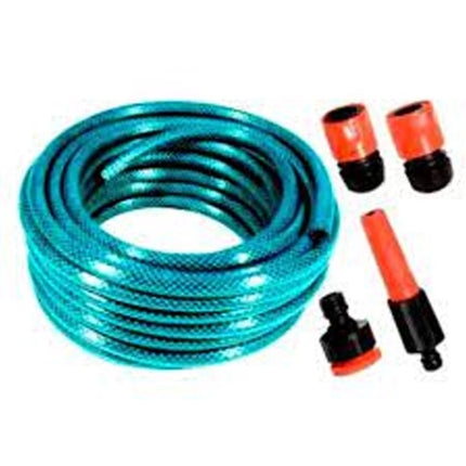 15m Reinforced Garden Hose Pipe with Spray Nozzle & Fittings Watering Tube