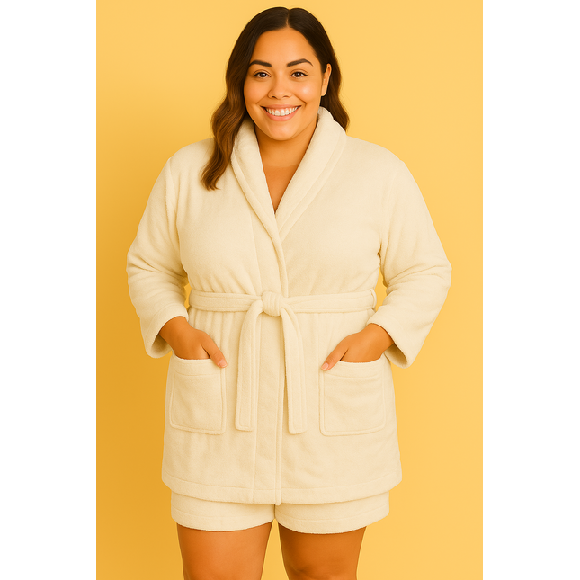 Medium Off White Cotton Terry Bathrobe Unisex Soft Spa Gown Robe for Men & Women