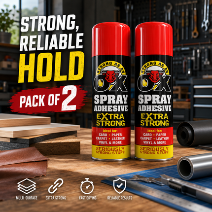 2x Adhesive Glue Spray 500ml H Duty Multipurpose Aerosol Carpet Tile Fabric Foam