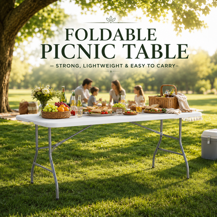 2x Folding Table Portable Trestle Camping Picnic Party Garden Market Stall 6ft