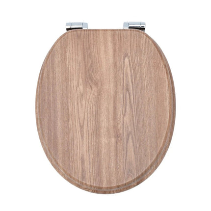 18" Universal Wooden Toilet Seat Easy Fit Bathroom WC Seat with Fittings