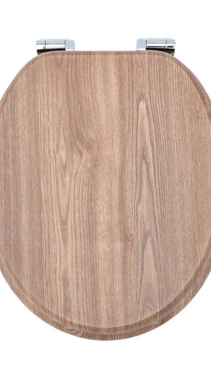 18" Universal Wooden Toilet Seat Easy Fit Bathroom WC Seat with Fittings