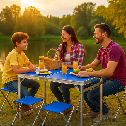 Portable Folding Camping Table & 4 Stools Set Adjustable Aluminium Outdoor BBQ