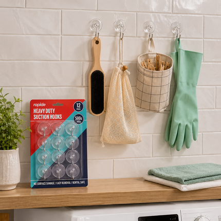 Suction Wall Hooks 12-Pack Clear Heavy Duty Holders