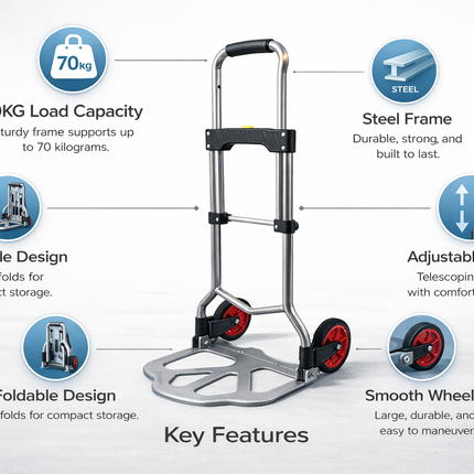 Foldable Hand Sack Truck 70kg Heavy Duty Trolley Cart with Adjustable Handle