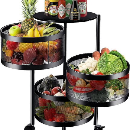 Rotating Storage Rack Trolley Cart Kitchen Bathroom Organizer Vegetable Shelf