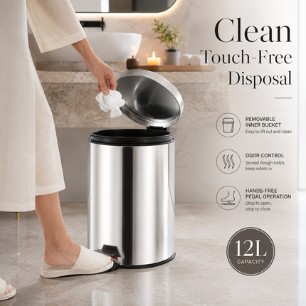 Stainless Steel 12L Pedal Bin