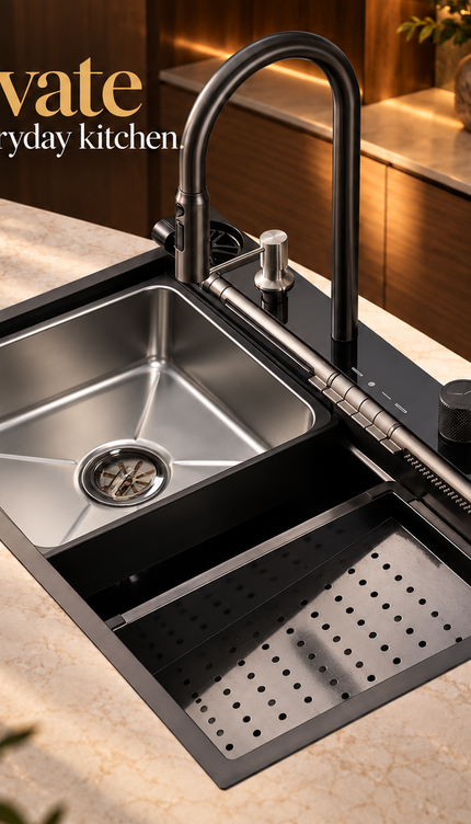 Stainless Steel Waterfall Kitchen Sink Single Bowl 78x48cm Kitchen Workstation