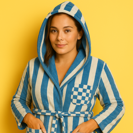 Small White Blue Unisex Cotton Terry Bathrobe Soft Spa Gown Robe Men Women