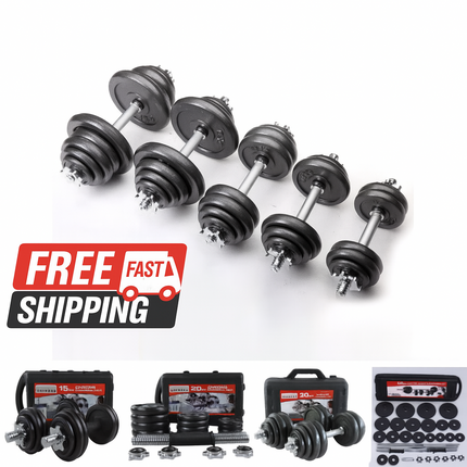 Cast Iron Adjustable Dumbbell & Barbell Set