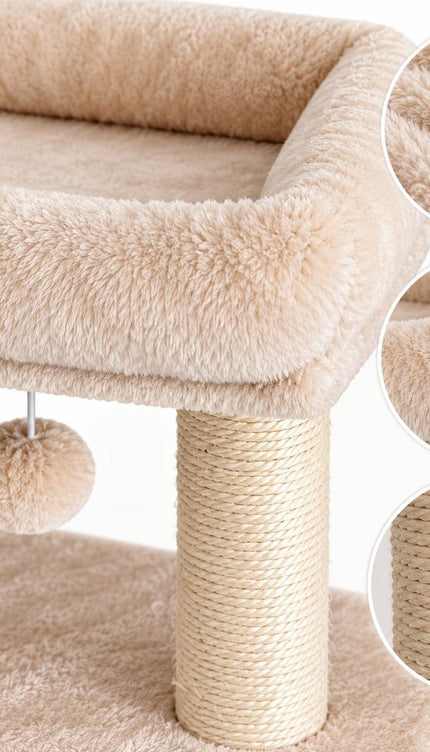 Cat Tree Scratching Post Activity Centre Plush Bed Hanging Ball Beige 50x30x41cm