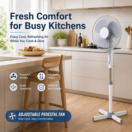 16” Fan Pedestal Oscillating Adjustable Height 3 Speed Powerful Airflow