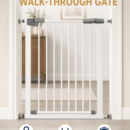 Baby Stair Gate | Pressure Fit Auto-Close Child & Pet Safety Gate – White